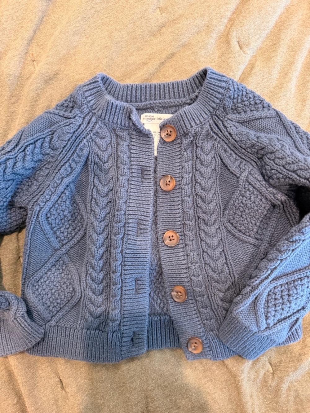 Sofia Grainge | Cable Knit Button-Front Baby Cardigan in Dusty Blue (24m)
